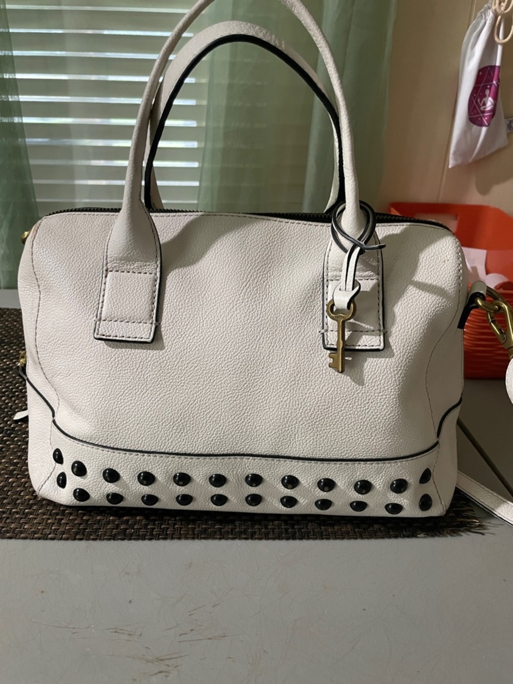 Fossil Jori Leather Satchel in a coconut white color